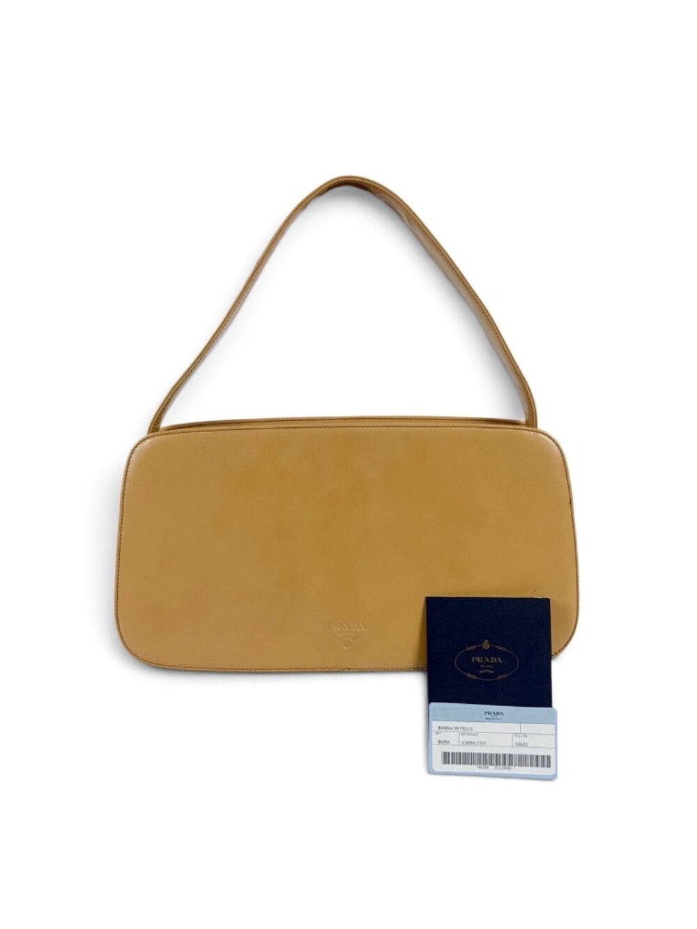 Prada Leather Hand Bag Embossed Handbag Beige